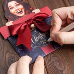 Personalized Big Head Cutout Pull Out Bell Christmas Box Shaped Gift Card Money Holder with Pen Fun Photo Greeting Card Party Gift for Family Friend