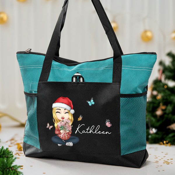 Sac à Épaule Imperméable Personnalisé avec Personnage Fleur de Naissance Nom Sac avec Poches en Maille Cadeau Anniversaire Noël pour Famille Ami