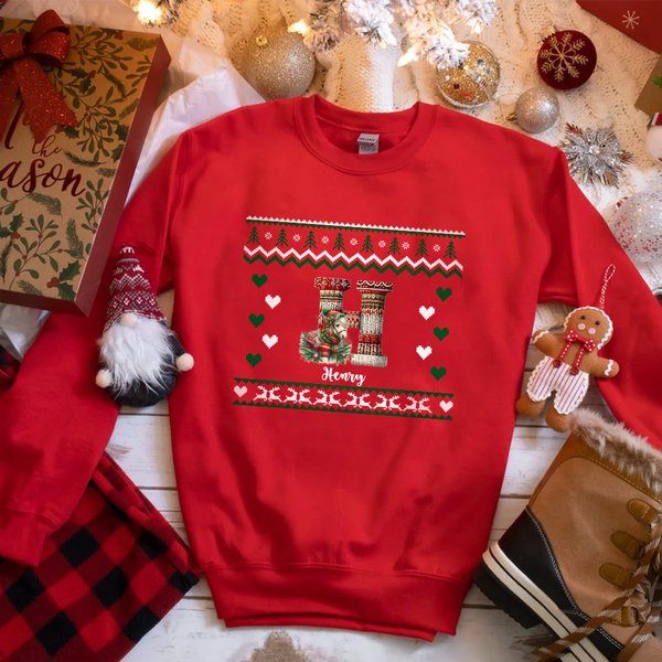 Personalizada Navidad lindo suéter de punto Animal bebé Bodysuit Niño Camiseta Sudadera con la inicial y el nombre de Navidad Regalo para Niños Niñas