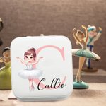 Personalized Ballerina Dance Girl Leather Travel Jewelry Box with Name and Mirror Birthday Holiday Gift for Ballerina Ballet Lovers