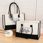 Personalised Heart Crochet Knitting Theme Canvas Tote Bag  with Name Waterproof Liner Birthday Gift for Sewing Lovers