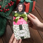 Personalized Big Head Cutout Pull Out Bell Christmas Box Shaped Gift Card Money Holder with Pen Fun Photo Greeting Card Party Gift for Family Friend