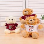 Personalized Cute Cartoon Character T-shirt Hoodie Plush Stuffed Teddy Bear with Santa Elf Initial and Name Christmas Party Toy Birthday Gift for Kids