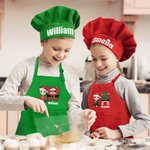 Personalized Cartoon Character Santa Elf Initial Adjustable Kid Pocket Apron Chef Hat Set with Name Cooking Birthday Christmas Gift for Boys Girls
