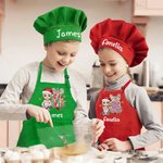 Personalised Cartoon Character Glitter Christmas Tree Adjustable Kid Apron Chef Hat Set with Name Christmas Birthday Gift for Boys Girls