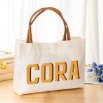 Personalised Shadow Name Canvas Tote Bag with Leather Handle Travel Shopping Accessories Gift Birthday Gift for Women Girls