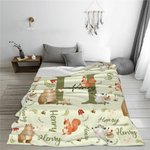 Personalisierte niedliche Waschbär Bär Woodland Tier anfängliche weiche Wurf Decke Home Decor Geburtstag Baby Dusche Geschenk für Kinder