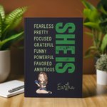 Cahier personnalisé She Is Me Cartoon Reading Girl A5 120 Pages Lined Hardcover Notebook with Affirmation and Name Birthday Inspirational Gift for Wom
