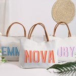 Personalised Shadow Name Canvas Tote Bag with Leather Handle Travel Shopping Accessories Gift Birthday Gift for Women Girls