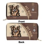 Personalized Pet Portrait Paw Print 1-3 Dog Cat Leather Zipper Wallet with Name and Multiple Compartments Birthday Memorial Gift for Pet Lover