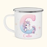 Personalisierte Fantasy Einhorn 11oz Emaille Becher mit Namen und Initialen Geburtstag Kindertag Geschenk für Mädchen