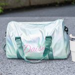 Personalized Holographic Waterproof Name Weekend Bag with Shoulder Strap and Shoe Compartment Travel Essentials Birthday Gift for Girls Women