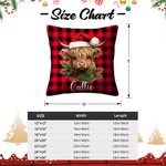 Personalized Holly Santa Hat Highland Cow Colorful Plaid Throw Pillow Cover with Name Home Decor Birthday Christmas Gift for Highland Cow Lovers