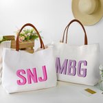 Personalised Shadow Name Canvas Tote Bag with Leather Handle Travel Shopping Accessories Gift Birthday Gift for Women Girls