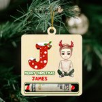 Personalised Cartoon Character Wooden Initial Money Holder Christmas Ornament with Name Christmas Tree Hanging Decor Gift for Family