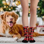 Personalisierte Multicolor Plaid Hund Katze Haustier Menschen Gesicht Foto Design Tube Socken mit Namen Geburtstag Weihnachten Geschenk für Familie