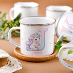 Personalisierte Fantasy Einhorn 11oz Emaille Becher mit Namen und Initialen Geburtstag Kindertag Geschenk für Mädchen
