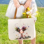 Personalizzato Quirky Girl Large Canvas Name Tote Bag con cerniera e maniglia in pelle Accessori da viaggio Regalo di compleanno per donne ragazze
