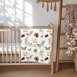 Personalized Bohemian Wildflower Butterfly Name Soft Swaddle Blanket and Hat Set Baby Shower Baptism Gift for Newborn