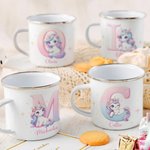 Personalisierte Fantasy Einhorn 11oz Emaille Becher mit Namen und Initialen Geburtstag Kindertag Geschenk für Mädchen