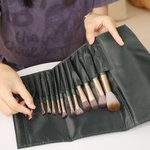 Personalised Leather Name Makeup Brush Pouch Barrel with 14 Pcs Makeup Brushes Birthday Gift for Women