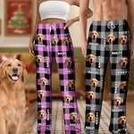 Personalised Plaid Avatar Pet Portrait Long Pajama Pants with Name and Drawstring Christmas Birthday Gift for Kid Women Men Pet Lover