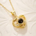 Personalisierte Herz Foto Projektion Zirkon  Halskette mit „Ich liebe dich“ in 100 Sprachen Jahrestag Geburtstag Geschenk für Damen