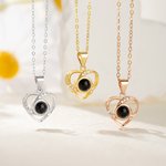 Personalisierte Herz Foto Projektion Zirkon  Halskette mit „Ich liebe dich“ in 100 Sprachen Jahrestag Geburtstag Geschenk für Damen