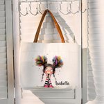 Personalizzato Quirky Girl Large Canvas Name Tote Bag con cerniera e maniglia in pelle Accessori da viaggio Regalo di compleanno per donne ragazze