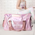 Personalized Holographic Waterproof Name Weekend Bag with Shoulder Strap and Shoe Compartment Travel Essentials Birthday Gift for Girls Women