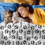 Personalised Cute Paw Print Soft Throw Blanket with Name Birthday Christmas Gift for  Cat Dog Pet Lover