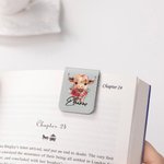 Personalized Highland Cow Birth Flower Magnetic Leather Bookmark Clip with Name Birthday Gift for Highland Cow Lovers