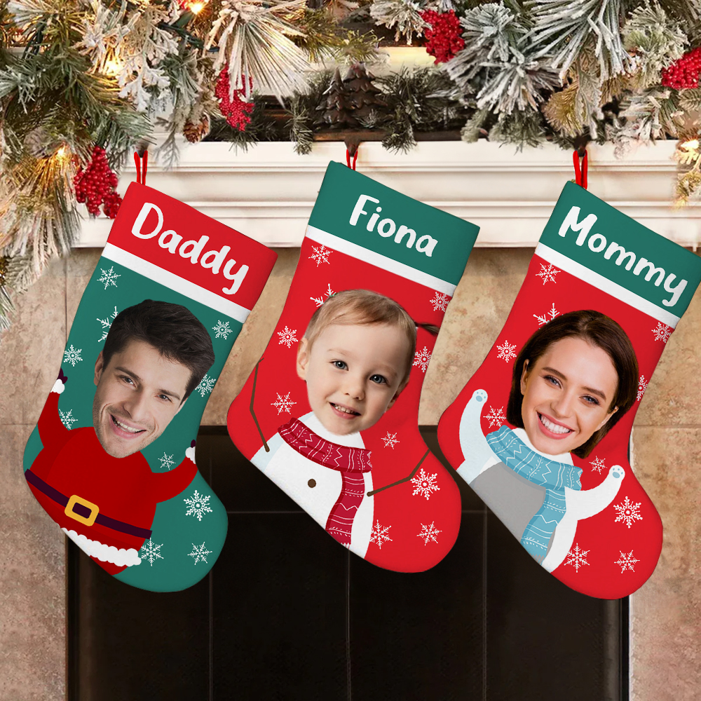 Bas de Noël personnalisé flocon de neige Bonhomme de neige avec photo Nom Décoration arbre de Noël Cadeau pour la famille Amis