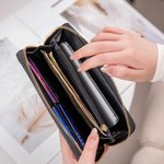 Personalized Pet Portrait Paw Print 1-3 Dog Cat Leather Zipper Wallet with Name and Multiple Compartments Birthday Memorial Gift for Pet Lover