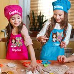 Personalised Cartoon Character Glitter Christmas Tree Adjustable Kid Apron Chef Hat Set with Name Christmas Birthday Gift for Boys Girls