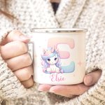 Personalisierte Fantasy Einhorn 11oz Emaille Becher mit Namen und Initialen Geburtstag Kindertag Geschenk für Mädchen