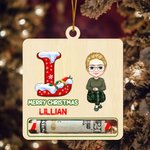 Personalised Cartoon Character Wooden Initial Money Holder Christmas Ornament with Name Christmas Tree Hanging Decor Gift for Family