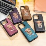 Personalised Birth Flower Highland Cow PU Leather Flip Wallet Phone Case for iPhone with Name RFID Blocking Card Holder Birthday Gift for Women