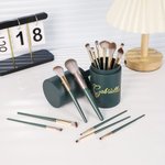 Personalised Leather Name Makeup Brush Pouch Barrel with 14 Pcs Makeup Brushes Birthday Gift for Women