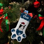 Personalised Cat Dog Paw Prints Pet Photo Christmas Stocking with Name Christmas Tree Decor Gift for Kids Pet Lover