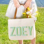 Personalised Shadow Name Canvas Tote Bag with Leather Handle Travel Shopping Accessories Gift Birthday Gift for Women Girls