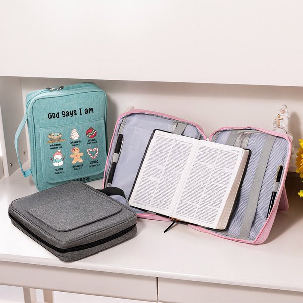 Personalised God Says I Am Redeemed Loved Portable Bible Storage Bag with Pen Slot and Zipper Bible Reading Christmas Birthday Gift for Christians