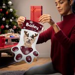 Personalised Cat Dog Paw Prints Pet Photo Christmas Stocking with Name Christmas Tree Decor Gift for Kids Pet Lover