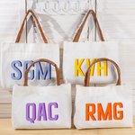 Personalised Shadow Name Canvas Tote Bag with Leather Handle Travel Shopping Accessories Gift Birthday Gift for Women Girls