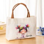 Personalizzato Quirky Girl Large Canvas Name Tote Bag con cerniera e maniglia in pelle Accessori da viaggio Regalo di compleanno per donne ragazze