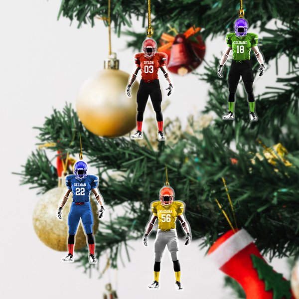 Personalized Double Sided Football Player Christmas Pendant Ornament with Name and Number Christmas Birthday Gift for Sports Lover
