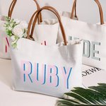 Personalised Shadow Name Canvas Tote Bag with Leather Handle Travel Shopping Accessories Gift Birthday Gift for Women Girls