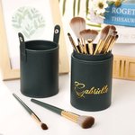 Personalised Leather Name Makeup Brush Pouch Barrel with 14 Pcs Makeup Brushes Birthday Gift for Women