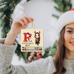 Personalised Cartoon Character Wooden Initial Money Holder Christmas Ornament with Name Christmas Tree Hanging Decor Gift for Family