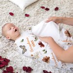 Personalized Bohemian Wildflower Butterfly Name Soft Swaddle Blanket and Hat Set Baby Shower Baptism Gift for Newborn